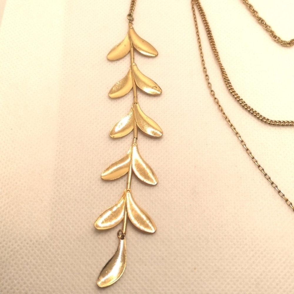 Layered Leaf Necklace Gold Tone